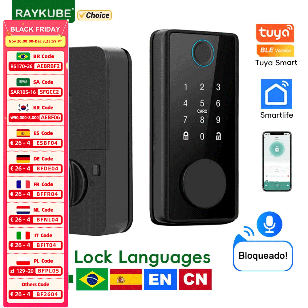 Smart Lock Deadbolt Keypad Bluetooth - RAYKUBE DS01 4 개 언어 Tuya