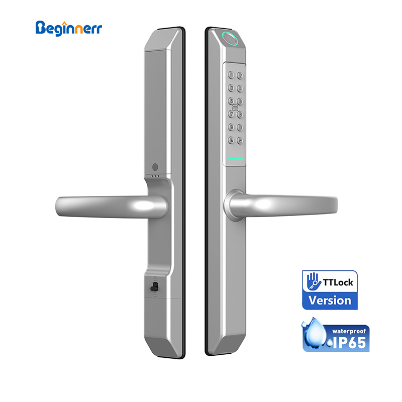 Digital Door Lock Fingerprint Handle - IP65 방수 물리 버튼 키패드 슬림