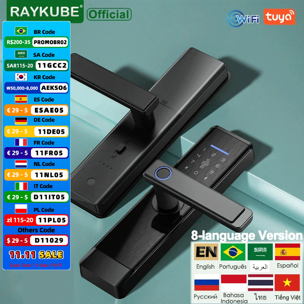 Smart Lock Zigbee Gateway - RAYKUBE L1 블랙 스마트 도어락, Tuya