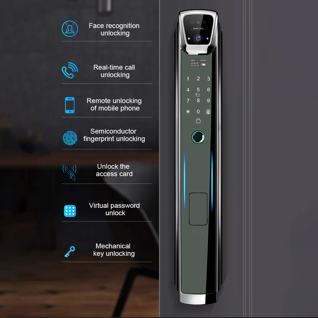 Face Recognition Door Lock - 얼굴 지문 키 가상 비밀번호 목재/알루미늄/강철