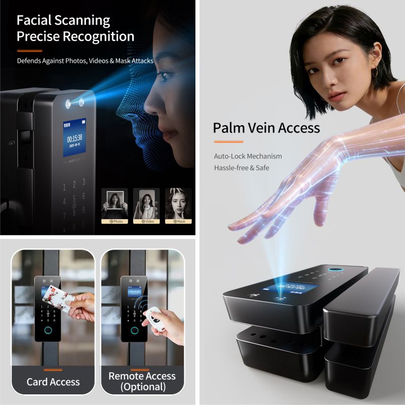 새로운 디자인의 얼굴 인식 유리문 스마트 도어락 (카메 - Face Recognition Door Lock 리뷰 및 가격