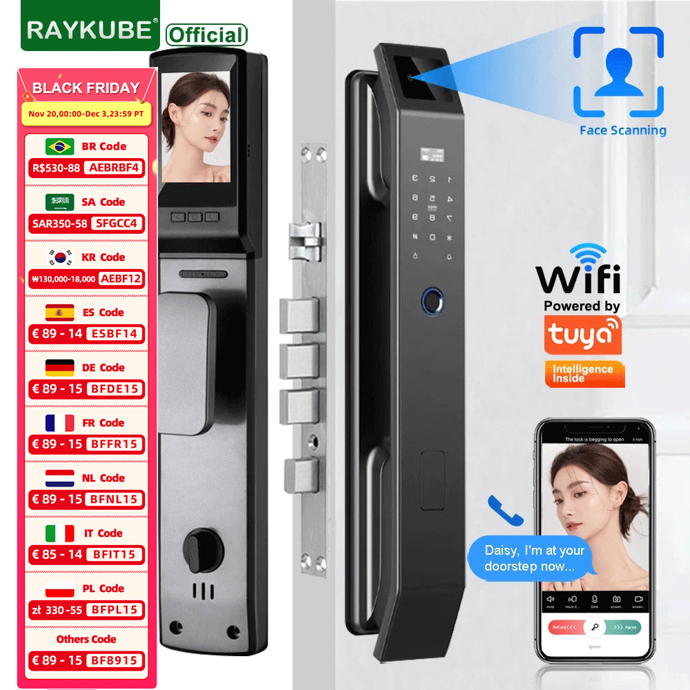 RAYKUBE DF14 Tuya WiFi 3D 얼굴 인 - Video Door Lock With Camera Peephole 리뷰 및 가격