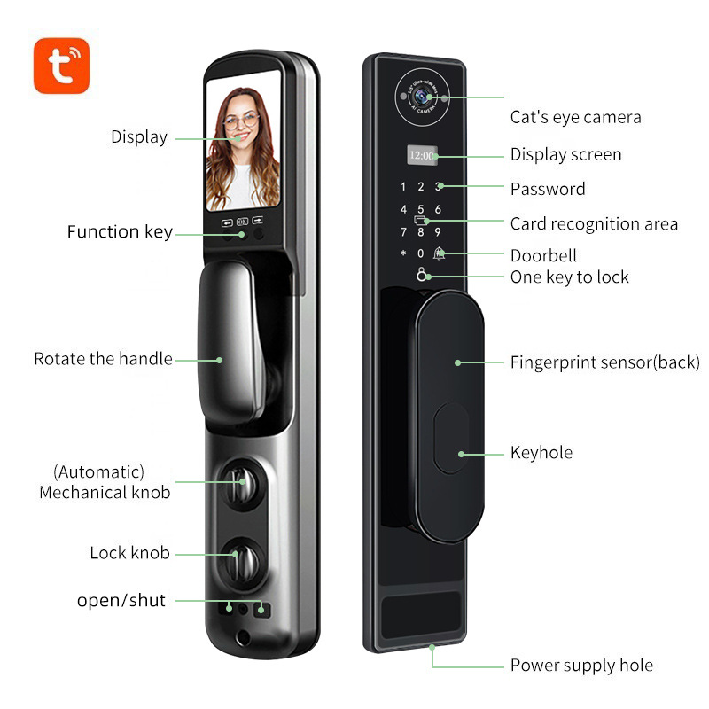 자동 TUYA 와이파이 캣아이 캡처 지문 잠금 장치,  - Smart Door Lock With Camera Intercom 리뷰 및 가격