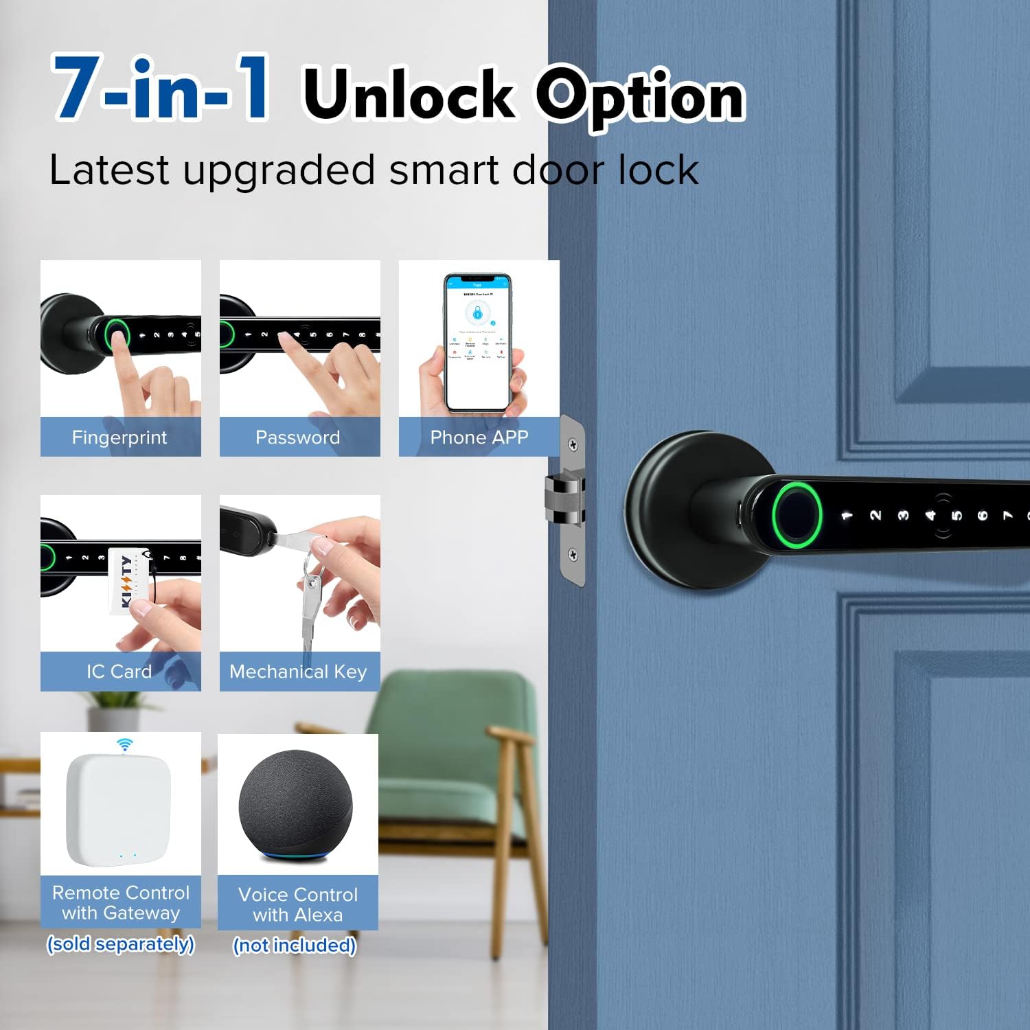 스마트 지문 문짝 잠금 핸들, 홈 아파트용 키 카드,  - Digital Door Lock Fingerprint Handle 리뷰 및 가격