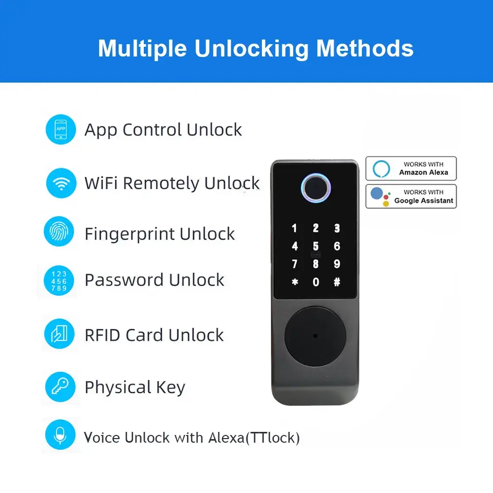 방수 와이파이 앱 제어 스마트 림 락 전자 생체 지문  - Smart Rim Lock Wifi Fingerprint 리뷰 및 가격