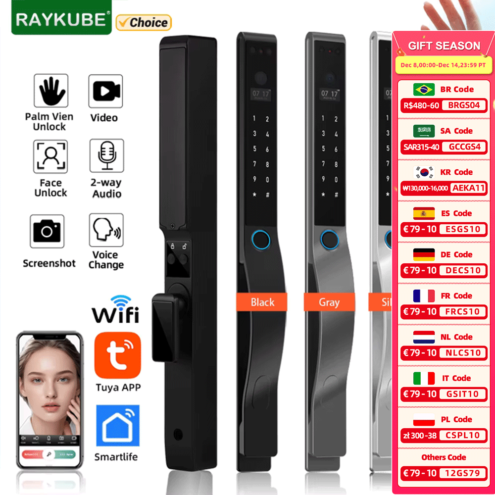 RAYKUBE DQ10 투야 WiFi 팜 정맥 방수 스 - Video Door Lock With Camera Peephole 리뷰 및 가격