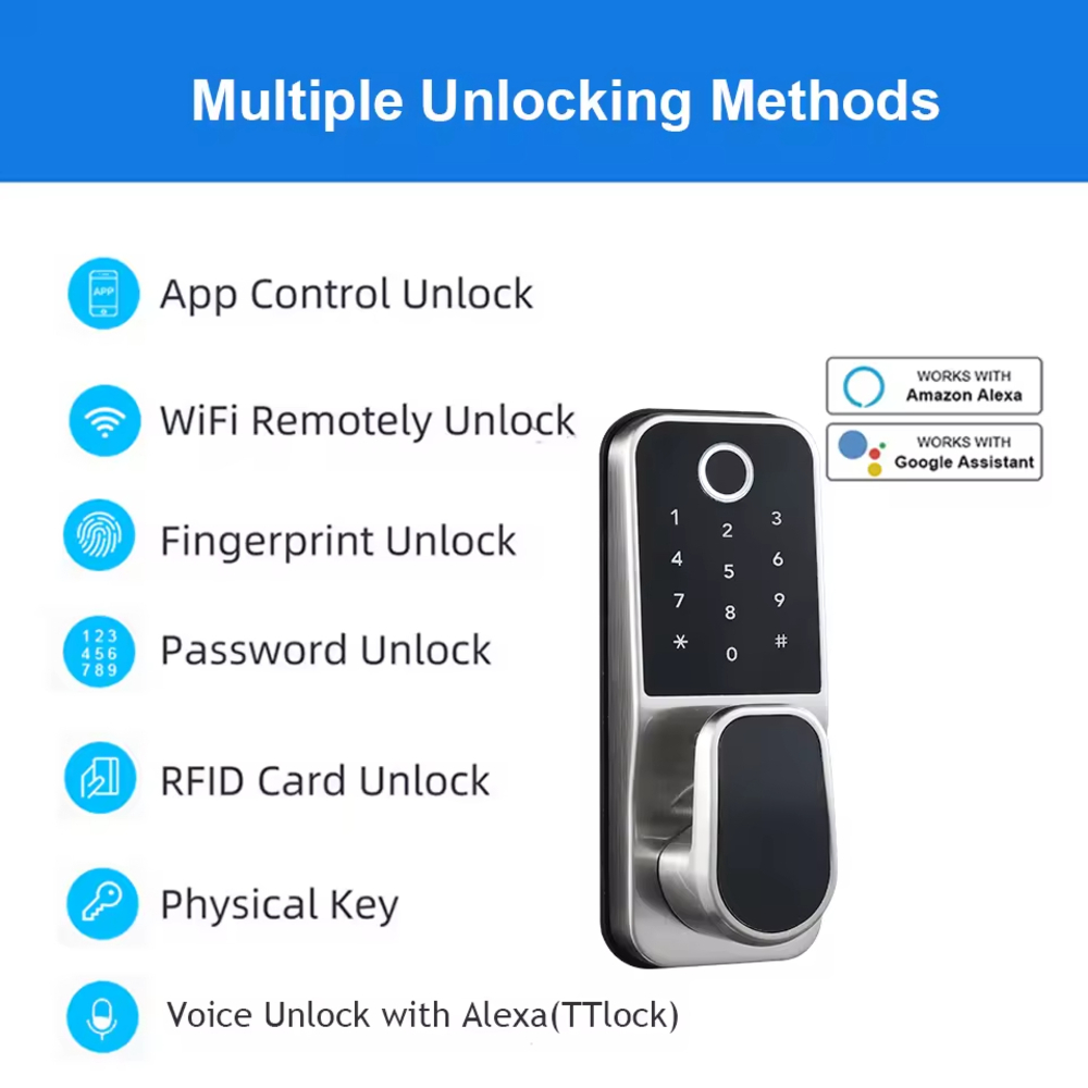 홈 시큐리티 원격 제어 Wifi TTLock 앱 지능형 - Digital Door Lock Fingerprint Handle 리뷰 및 가격